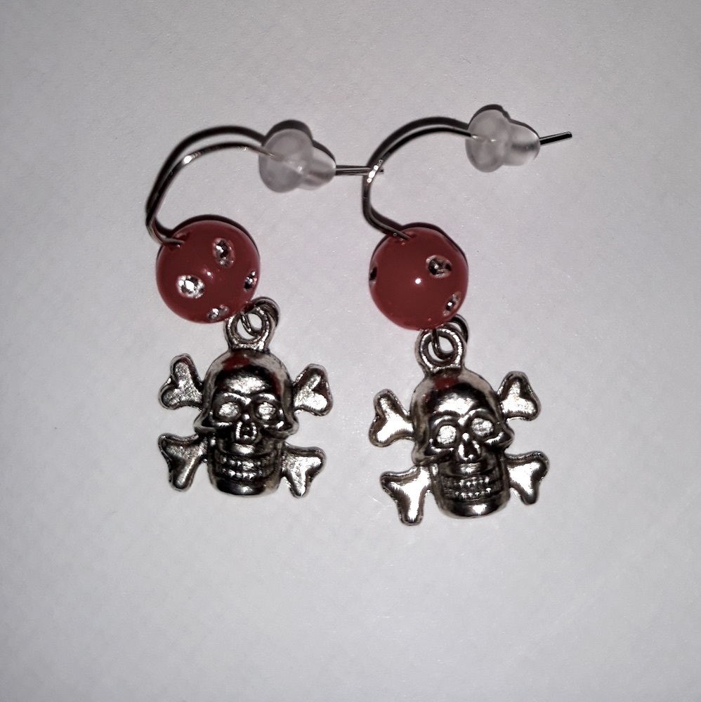 CUTE Skull n Bones Silver Dangle Earrings NEW Pirate Goth Handmade Jewelry